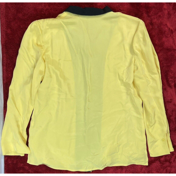Vintage Due Per Due S 12 %100 Silk Yellow Blouse Long Sleeve Shirt Waitress 80s - Picture 5 of 10